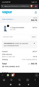 VAPURNEWS10 coupon verification screenshot