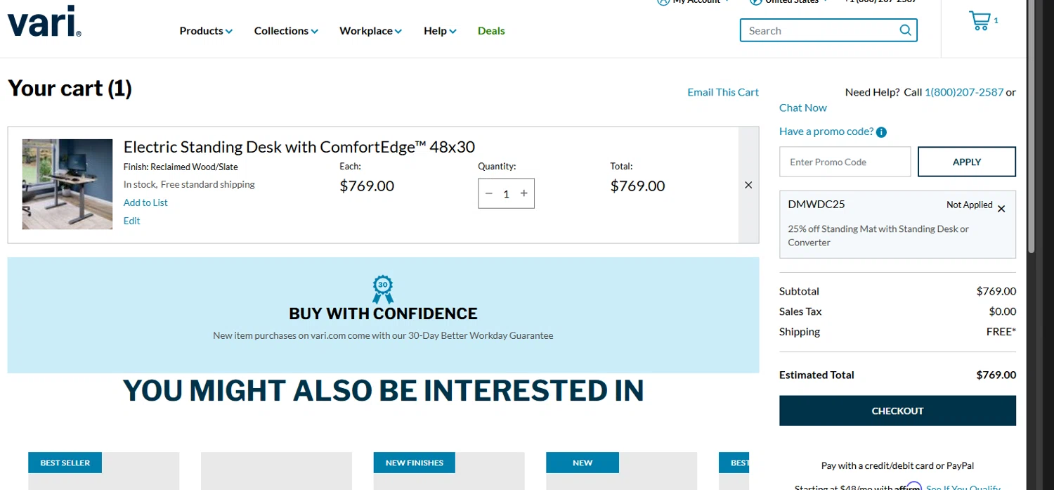 Vari checkout page showing Vari promo code box | Screenshot taken by SimplyCodes community member on Oct 26, 2025