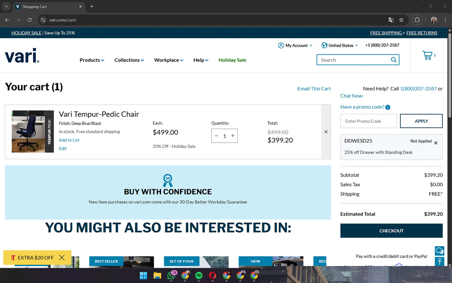 Vari promo code screenshot showing code DDWESD25 applied at Vari checkout page. Uploaded by SimplyCodes community member OliviaRodrigo on Nov 13, 2025