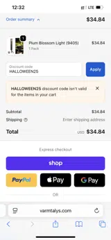 HALLOWEEN25 coupon verification screenshot