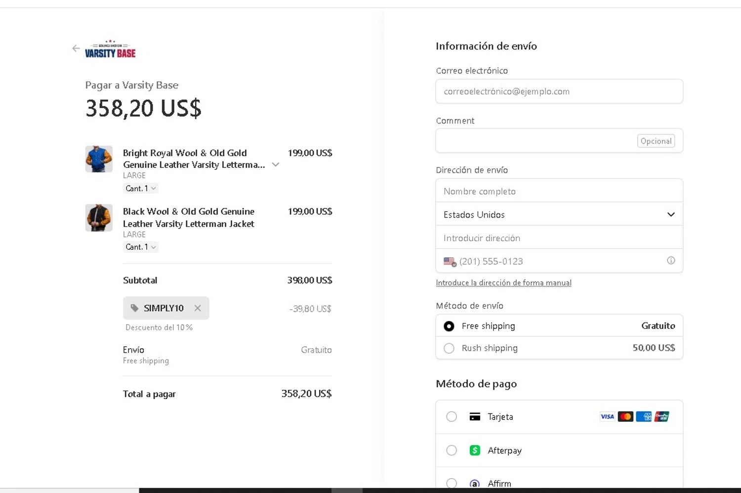 Varsity Base promo code screenshot showing code SIMPLY10 applied at Varsity Base checkout page. Uploaded by SimplyCodes community member LAMINEJAMAL on Jul 7, 2025