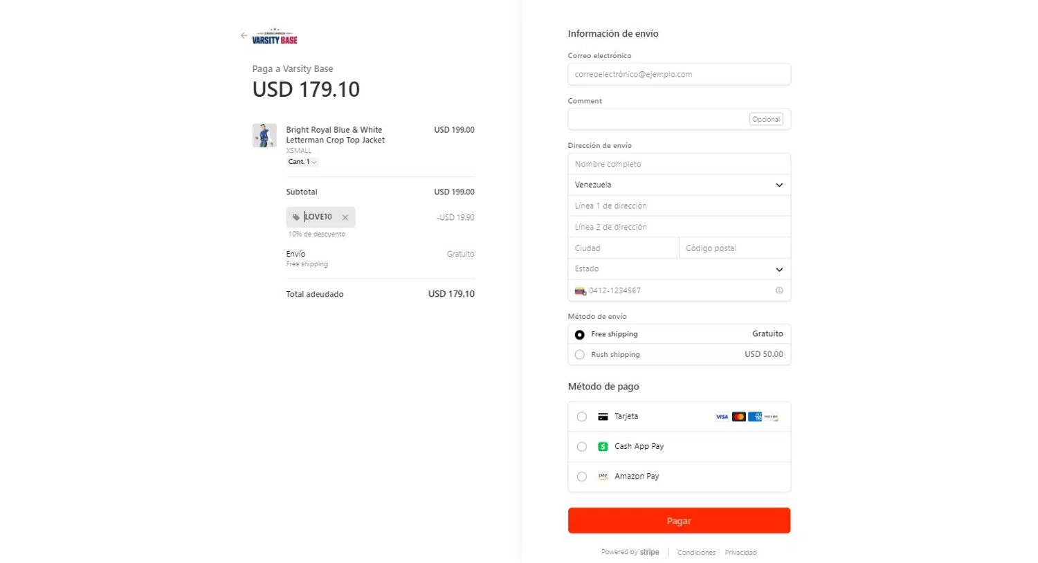 Varsity Base promo code screenshot showing code LOVE10 applied at Varsity Base checkout page. Uploaded by SimplyCodes community member BargainRanger2568 on Jun 30, 2025