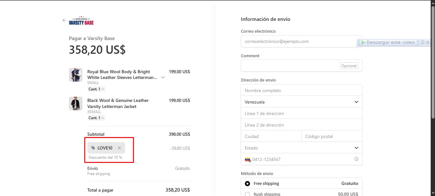 Varsity Base promo code screenshot showing code LOVE10 applied at Varsity Base checkout page. Uploaded by SimplyCodes community member noworries on Jun 30, 2025