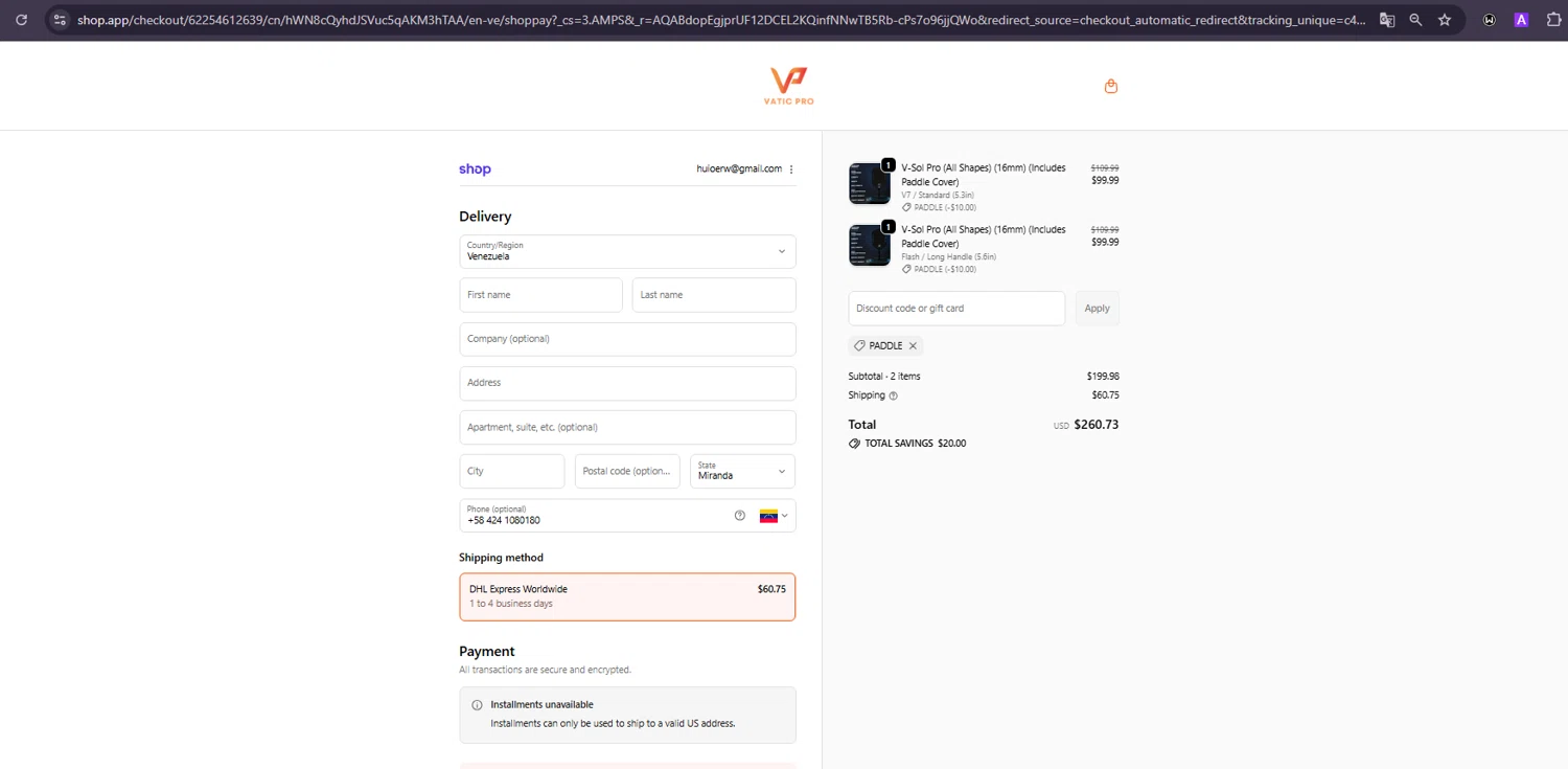 Vatic Pro discount code screenshot showing code PADDLE applied at Vatic Pro checkout page. Uploaded by SimplyCodes community member ivanguere on Feb 10, 2026