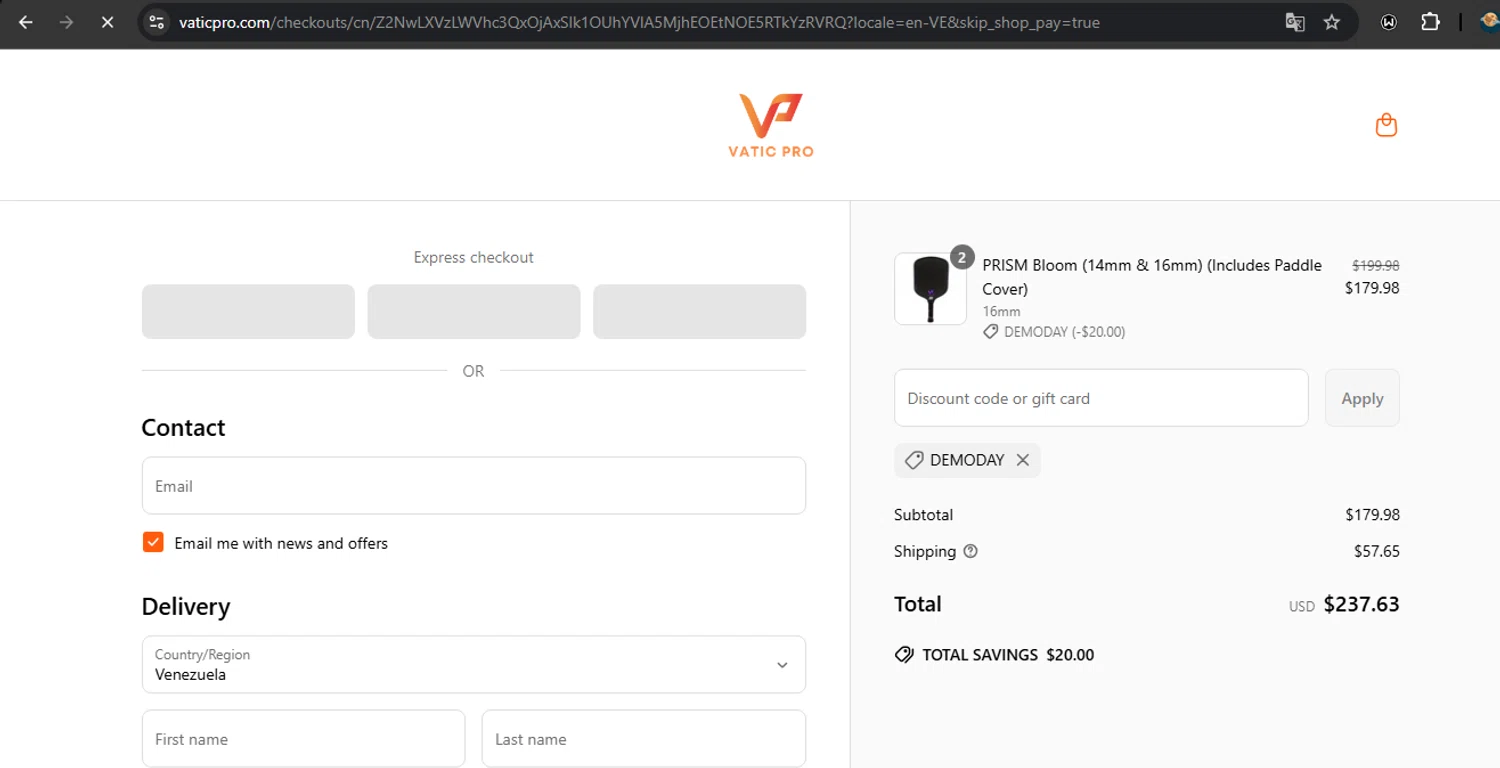 Vatic Pro discount code screenshot showing code DEMODAY applied at Vatic Pro checkout page. Uploaded by SimplyCodes community member RoyalSpotter5217 on Jun 19, 2025