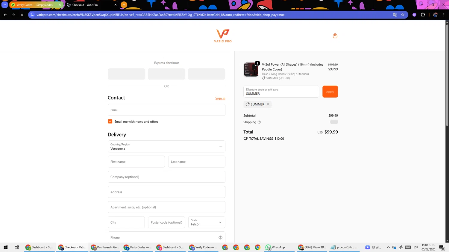 Vatic Pro discount code screenshot showing code SUMMER applied at Vatic Pro checkout page. Uploaded by SimplyCodes community member TokenSleuth5758 on Feb 6, 2026