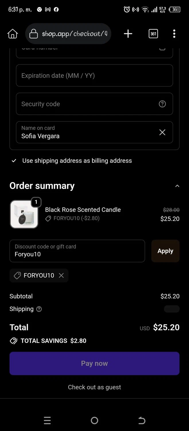VAUCLUSE discount code screenshot showing code Foryou10 applied at VAUCLUSE checkout page. Uploaded by SimplyCodes community member Pipina11 on Jan 6, 2026