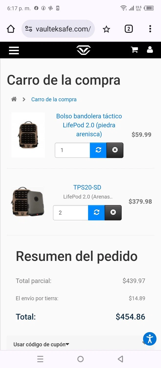 Vaultek Safe checkout page showing Vaultek Safe coupon code box | Screenshot taken by SimplyCodes community member on May 10, 2024