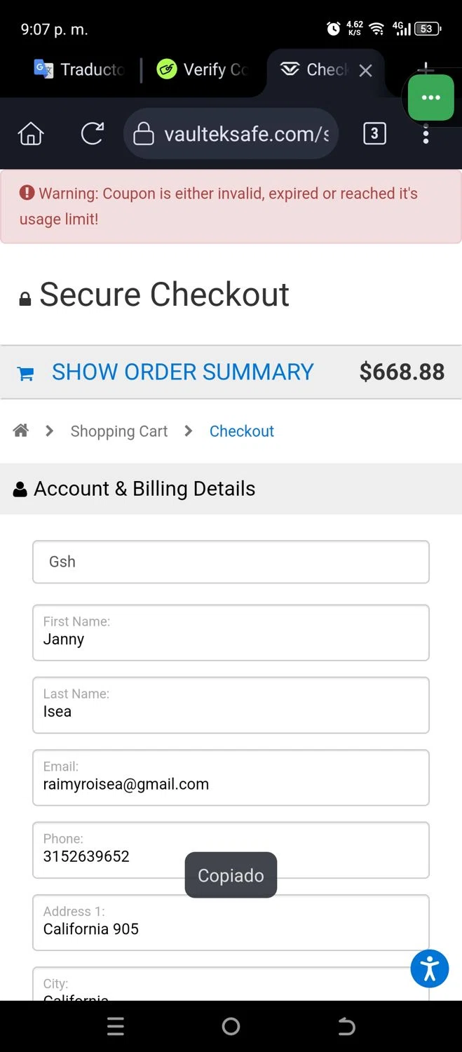 Vaultek Safe coupon code screenshot showing code EASTER20 applied at Vaultek Safe checkout page. Uploaded by SimplyCodes community member JannyiseaN on Feb 1, 2025