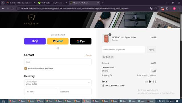 Vaultskin checkout page showing Vaultskin discount code box | Screenshot taken by SimplyCodes community member on Sep 15, 2025