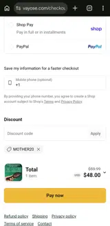 mother20 coupon verification screenshot