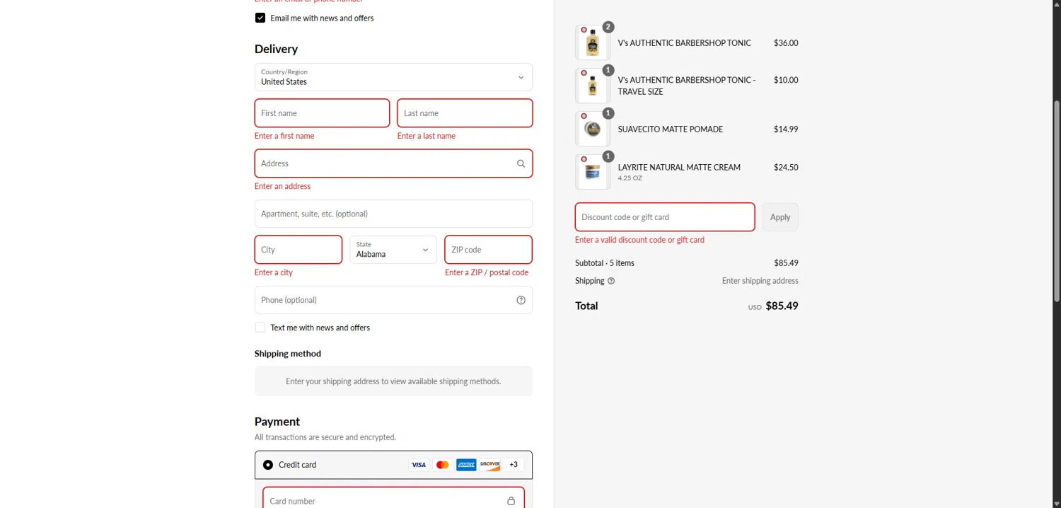 V's Barbershop promo code screenshot showing code Adbko applied at V's Barbershop checkout page. Uploaded by SimplyCodes community member TokenNavigator3088 on Aug 21, 2025
