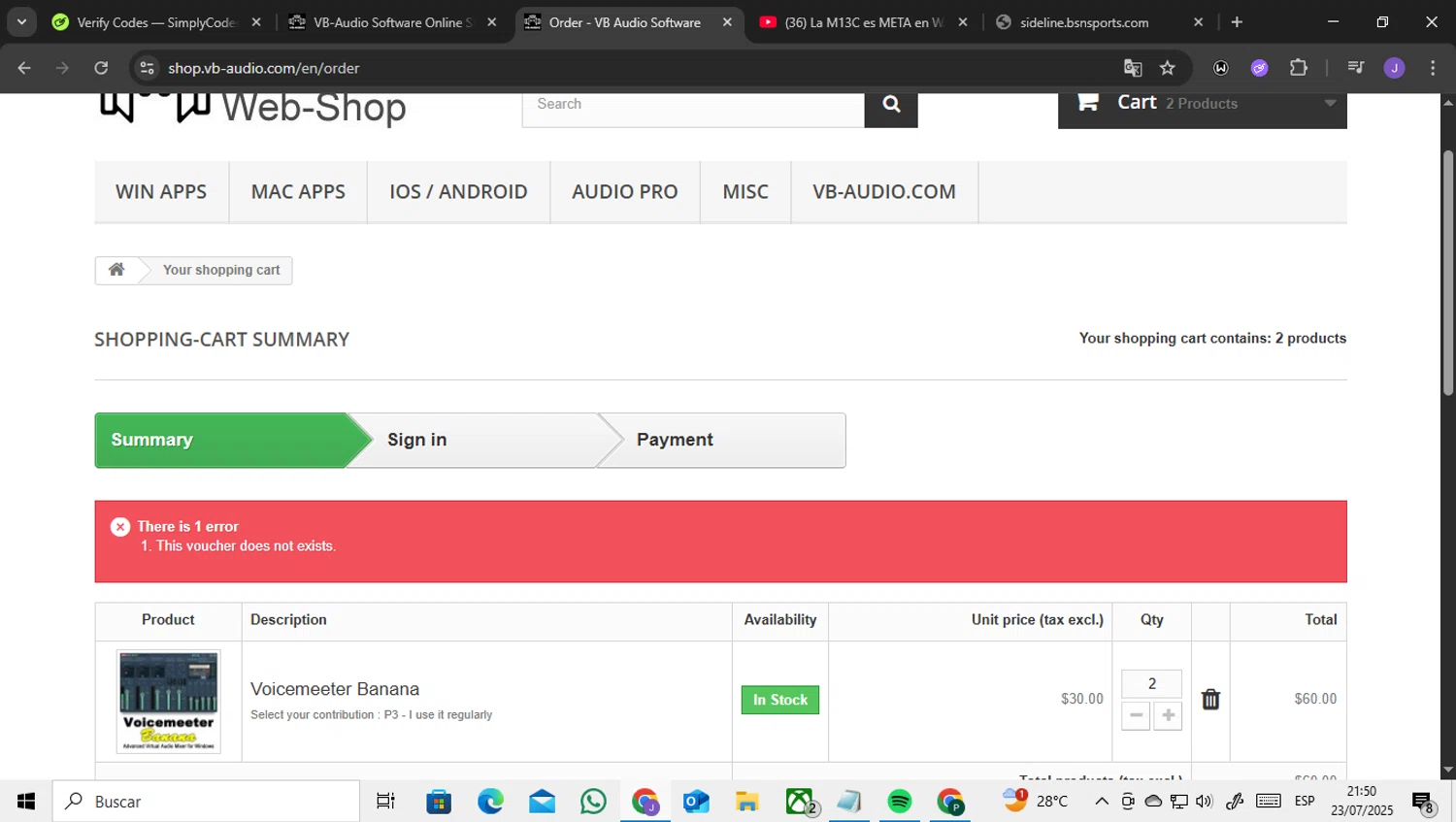 VB-Audio promo code screenshot showing code EASTER applied at VB-Audio checkout page. Uploaded by SimplyCodes community member ENCARAMESSI on Jul 24, 2025