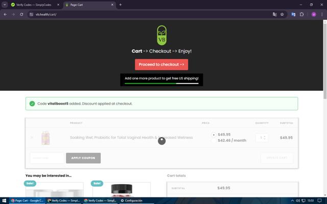 VB Health checkout page showing VB Health coupon code box | Screenshot taken by SimplyCodes community member on Jun 3, 2024