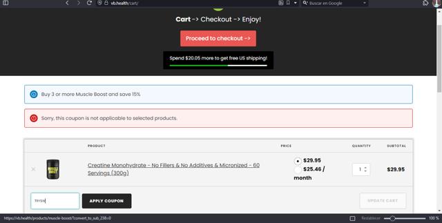 VB Health checkout page showing VB Health coupon code box | Screenshot taken by SimplyCodes community member on Jun 11, 2024
