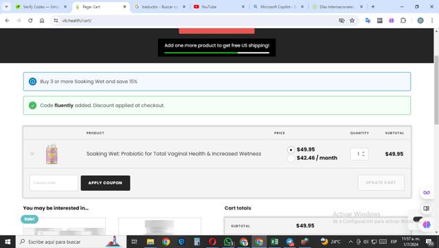 VB Health checkout page showing VB Health coupon code box | Screenshot taken by SimplyCodes community member on Jul 1, 2024