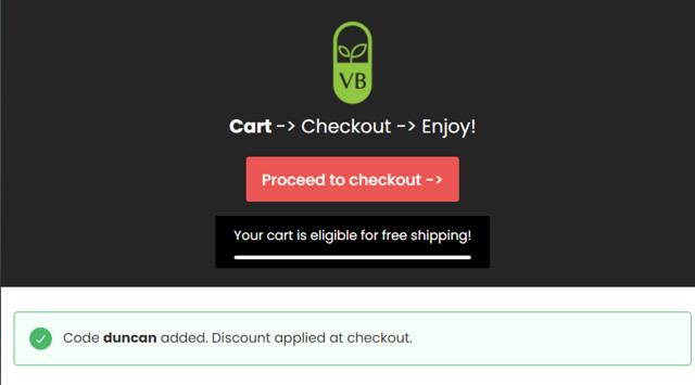 VB Health checkout page showing VB Health coupon code box | Screenshot taken by SimplyCodes community member on Jul 1, 2024