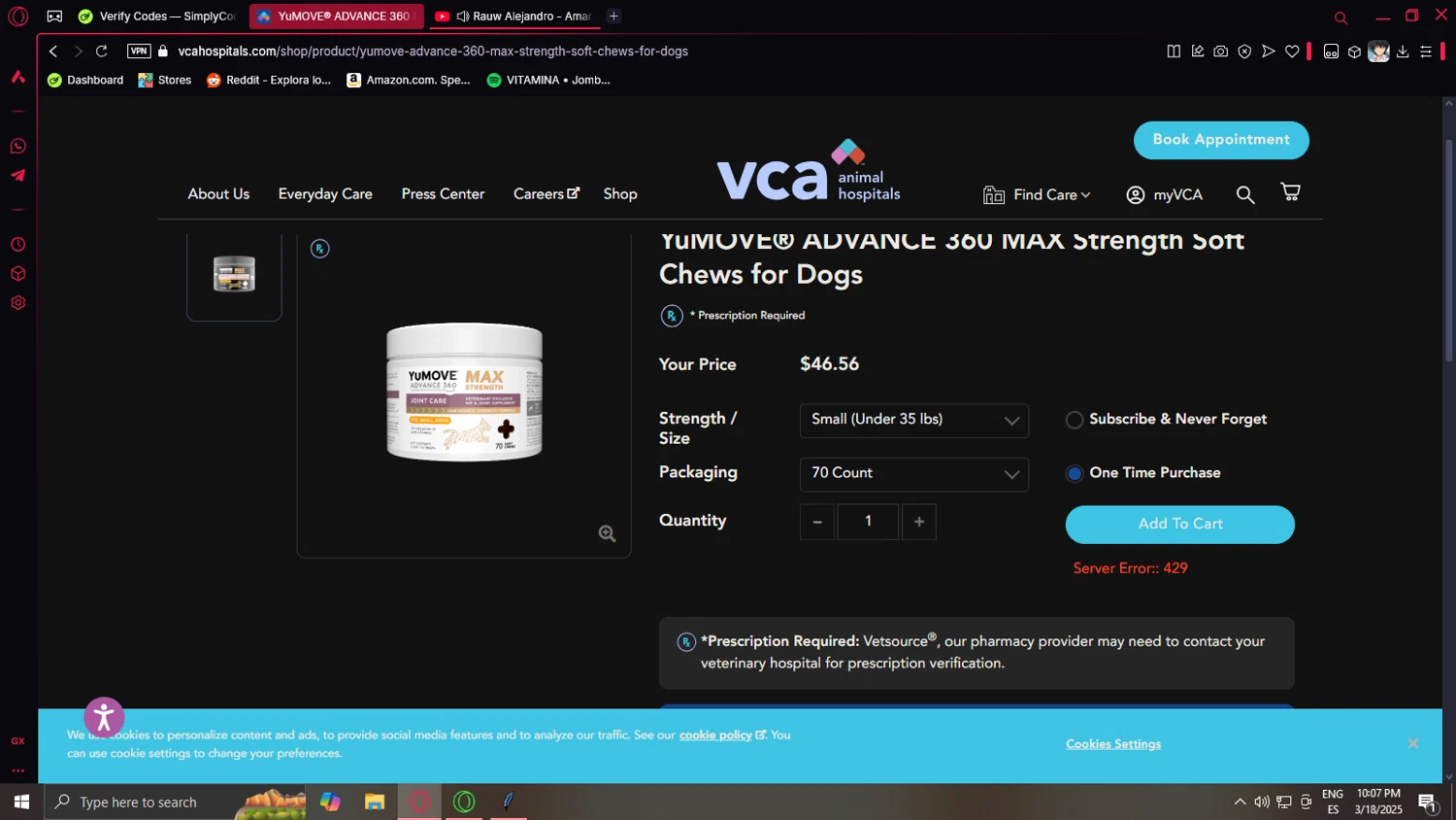 VCA Animal Hospitals promo code screenshot showing code SAVE25 applied at VCA Animal Hospitals checkout page. Uploaded by SimplyCodes community member Eliott on Mar 19, 2025