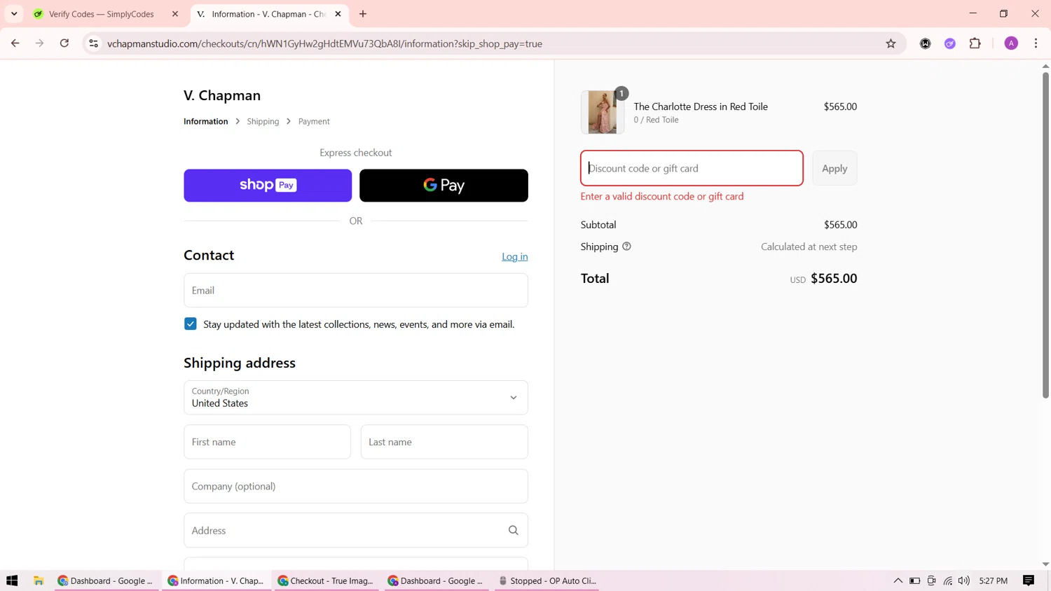 V. Chapman discount code screenshot showing code SUMMERSALE applied at V. Chapman checkout page. Uploaded by SimplyCodes community member ShrewdMaverick9198 on Jul 31, 2025
