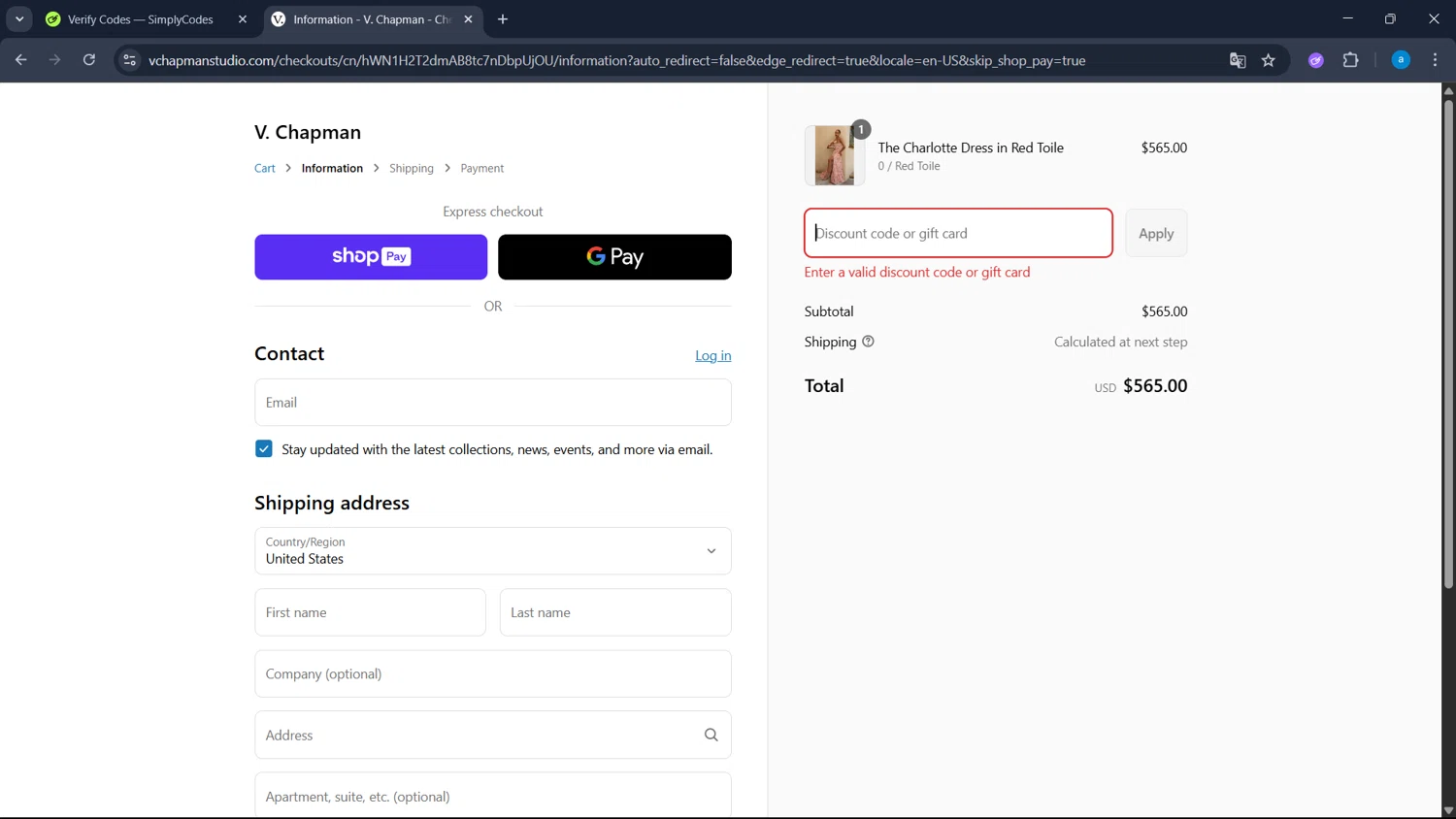 V. Chapman discount code screenshot showing code SUMMERSALE applied at V. Chapman checkout page. Uploaded by SimplyCodes community member WiseHawk9255 on Jul 31, 2025