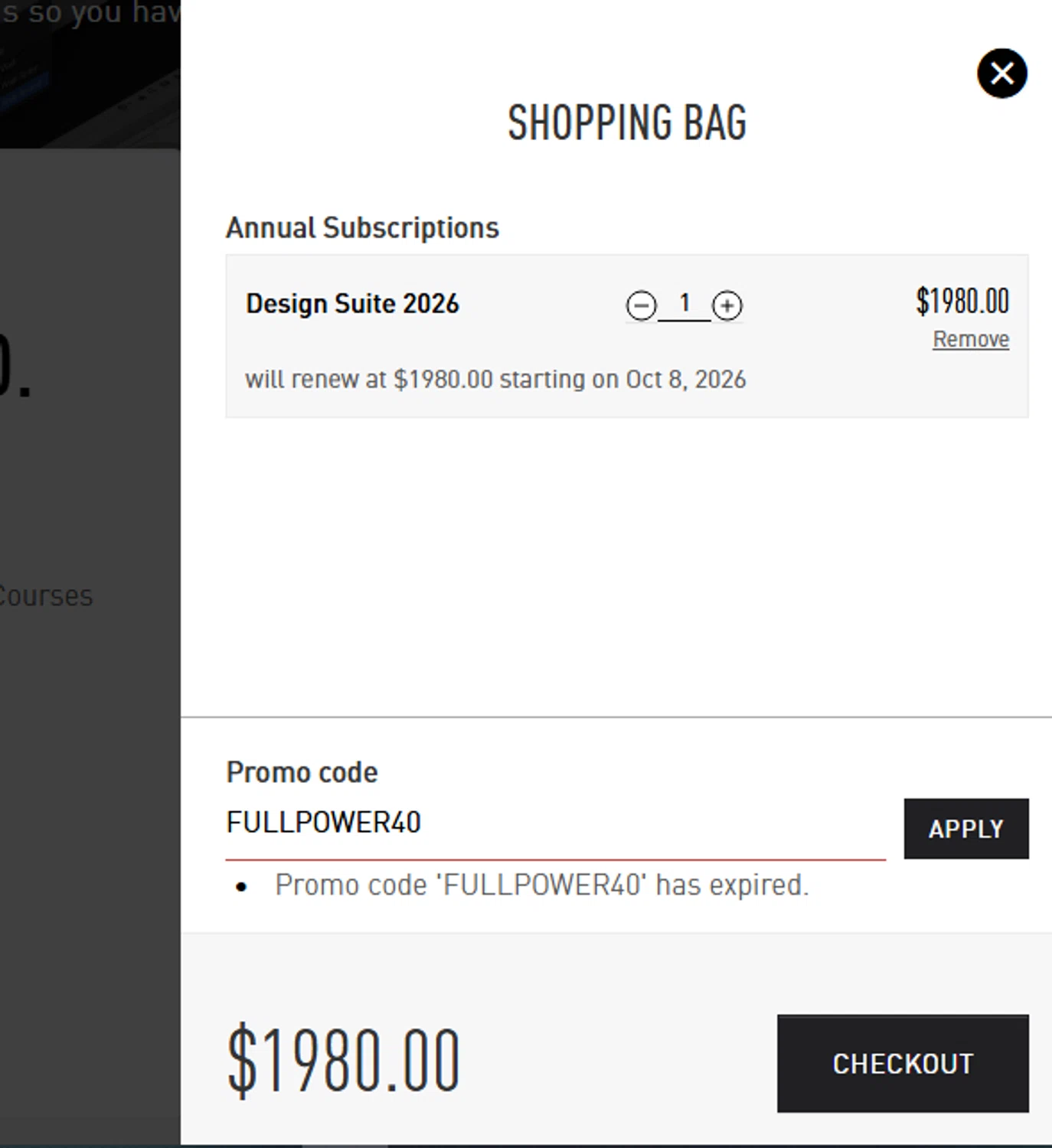 Vectorworks promo code screenshot showing code FULLPOWER40 applied at Vectorworks checkout page. Uploaded by SimplyCodes community member Toundjiale on Oct 8, 2025