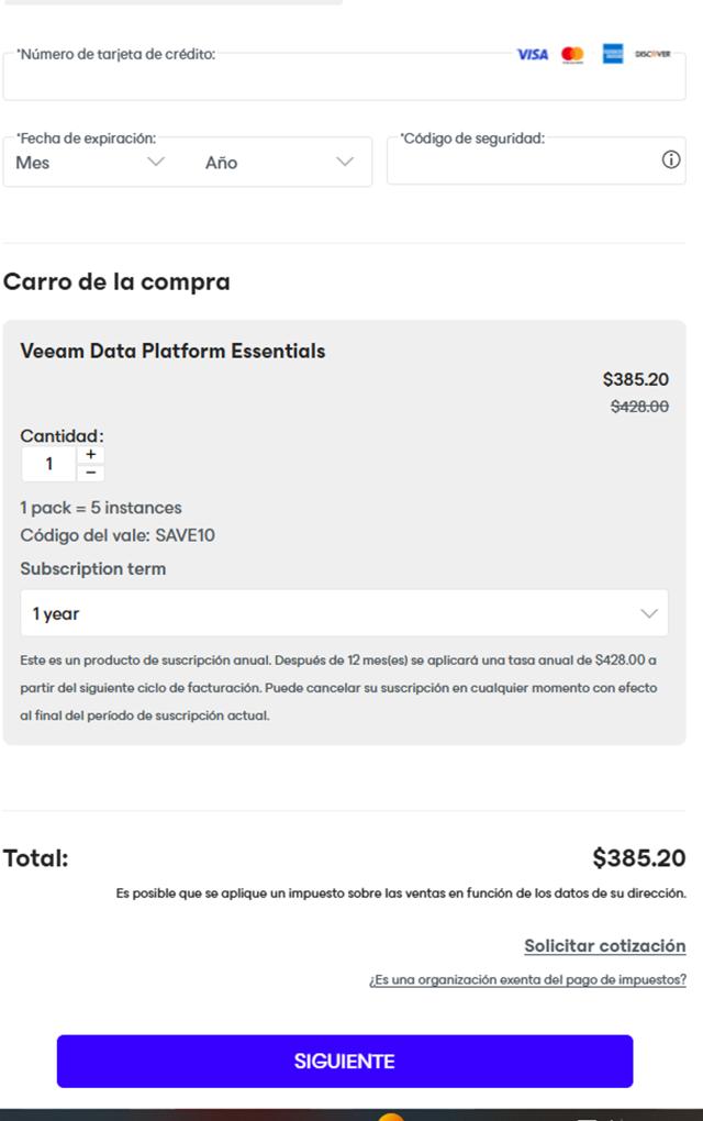 Veeam checkout page showing Veeam coupon code box | Screenshot taken by SimplyCodes community member on Dec 29, 2024