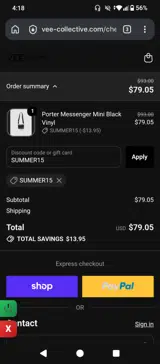 VEE COLLECTIVE coupon verification screenshot