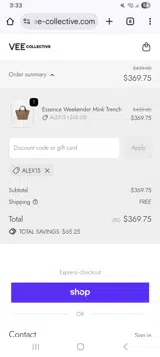 VEE COLLECTIVE coupon verification screenshot