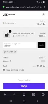 VEE COLLECTIVE coupon verification screenshot