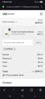 VEE COLLECTIVE coupon verification screenshot