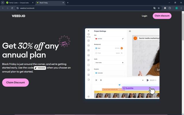 VEED checkout page showing VEED discount code box | Screenshot taken by SimplyCodes community member on Nov 15, 2024