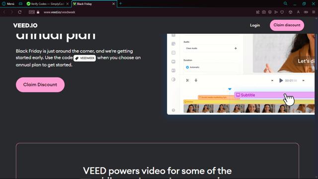 VEED checkout page showing VEED discount code box | Screenshot taken by SimplyCodes community member on Nov 6, 2024