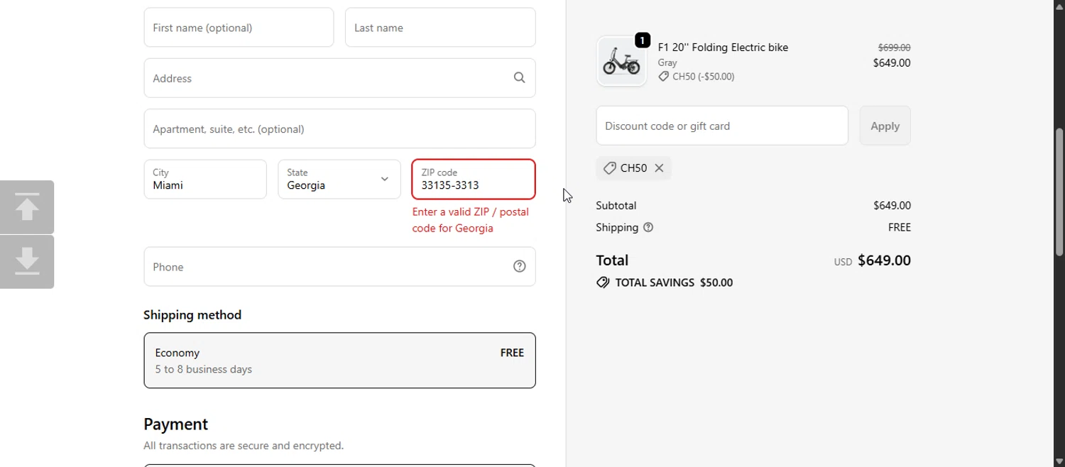 Veefa promo code screenshot showing code CH50 applied at Veefa checkout page. Uploaded by SimplyCodes community member 111111 on Oct 31, 2025