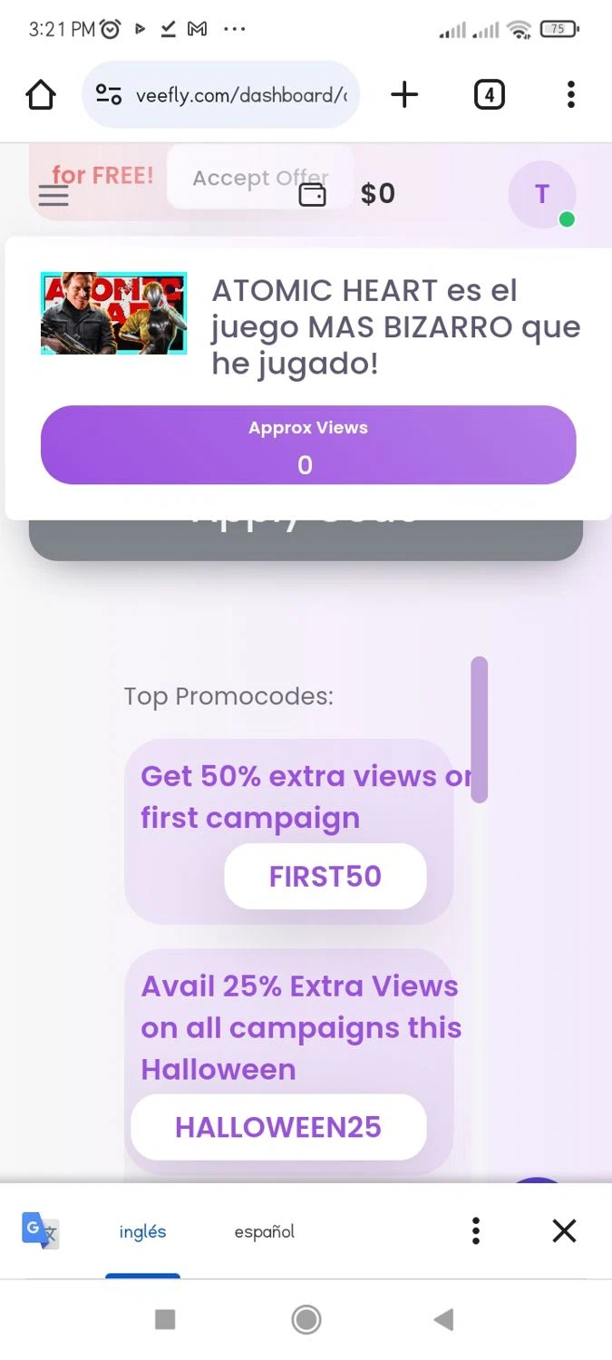 Veefly checkout page showing Veefly promo code box | Screenshot taken by SimplyCodes community member on Oct 26, 2023