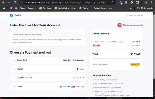 VeePN checkout page showing VeePN promo code box | Screenshot taken by SimplyCodes community member on Jul 25, 2025