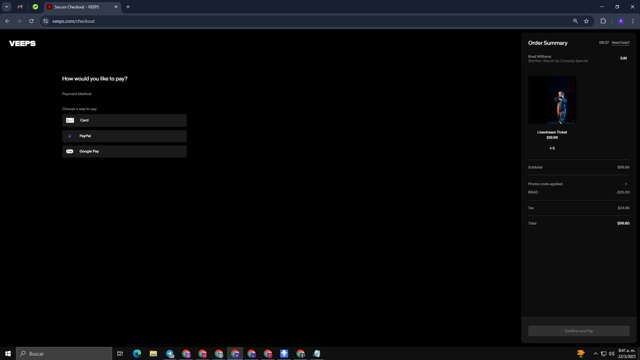 Veeps checkout page showing Veeps promo code box | Screenshot taken by SimplyCodes community member on Mar 22, 2025