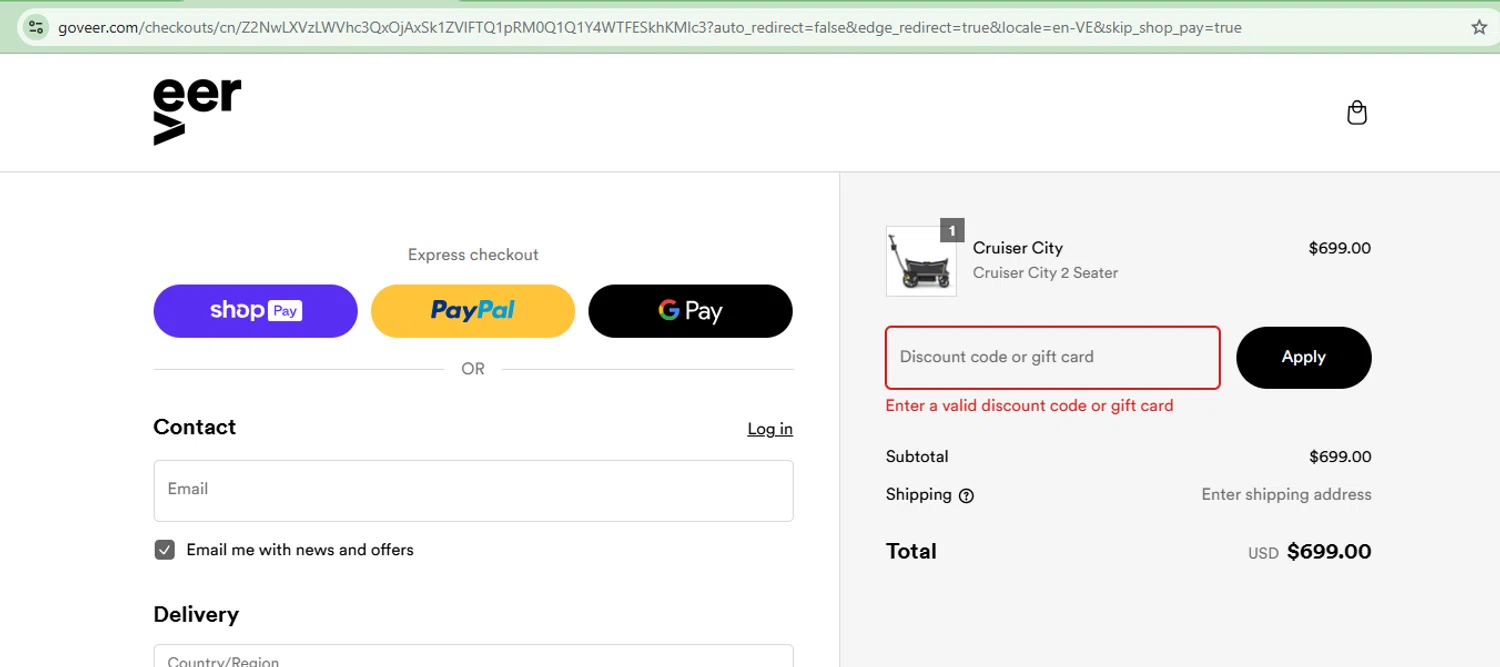 Veer Gear coupon code screenshot showing code 66M38NK3 applied at Veer Gear checkout page. Uploaded by SimplyCodes community member CoinOwl9375 on Feb 25, 2025
