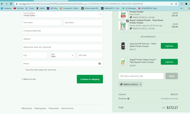 Vega checkout page showing Vega coupon code box | Screenshot taken by SimplyCodes community member on Apr 19, 2023