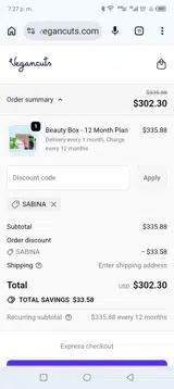 Sabina coupon verification screenshot