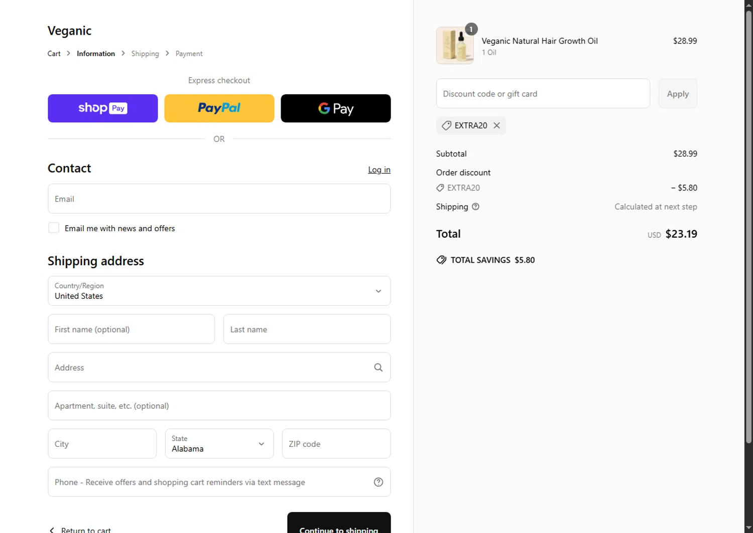 Veganic discount code screenshot showing code EXTRA20 applied at Veganic checkout page. Uploaded by SimplyCodes community member Alejandra10 on Jun 17, 2025