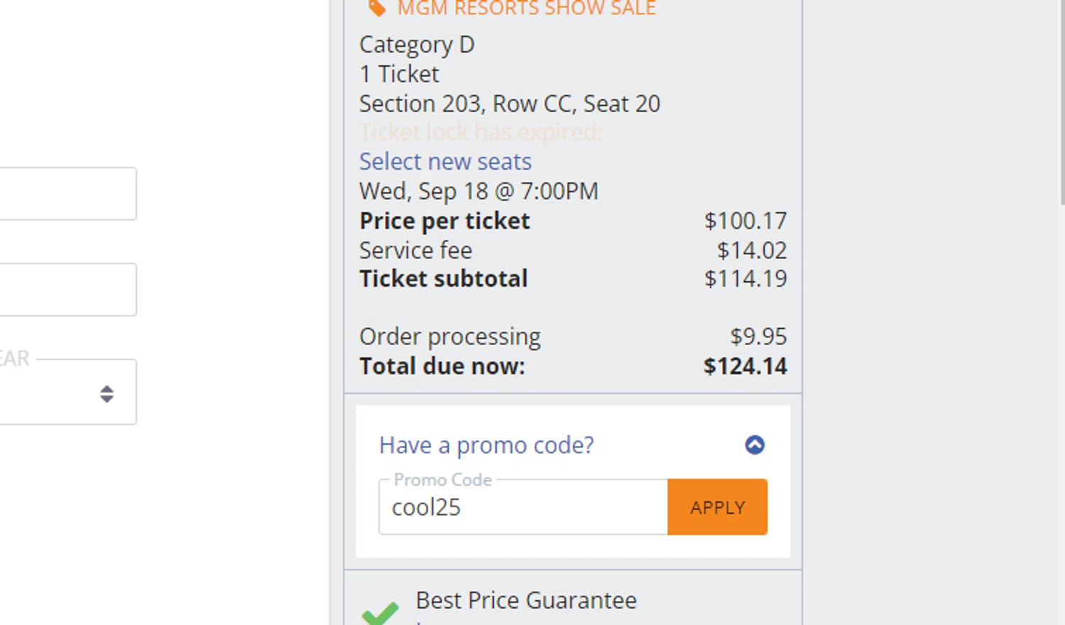 where to use Vegas.com promo code box