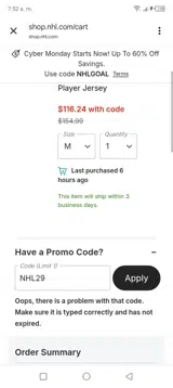 Vegas Golden Knights Shop coupon verification screenshot