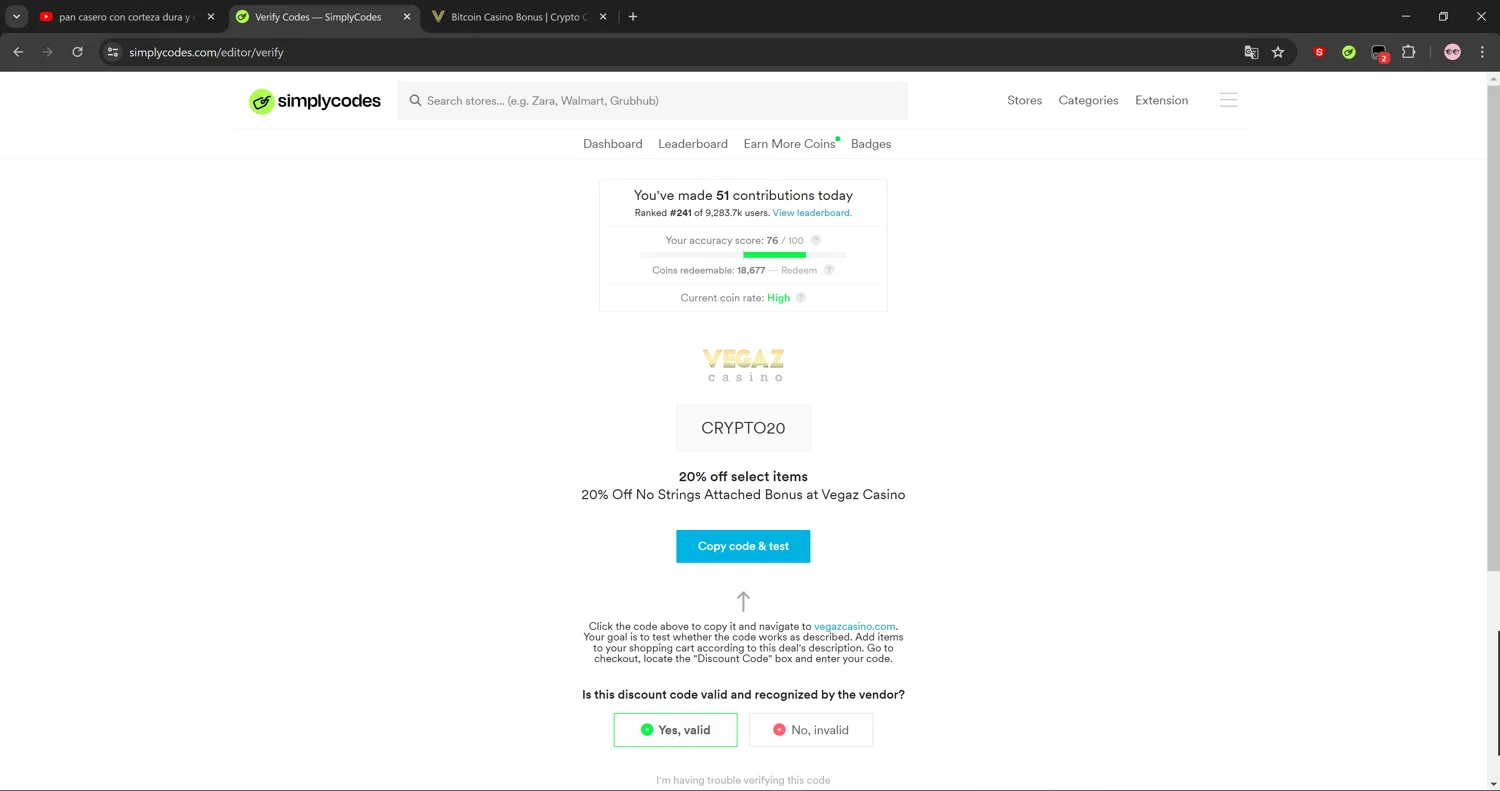 Vegaz Casino checkout page showing Vegaz Casino promo code box | Screenshot taken by SimplyCodes community member on Jun 28, 2024