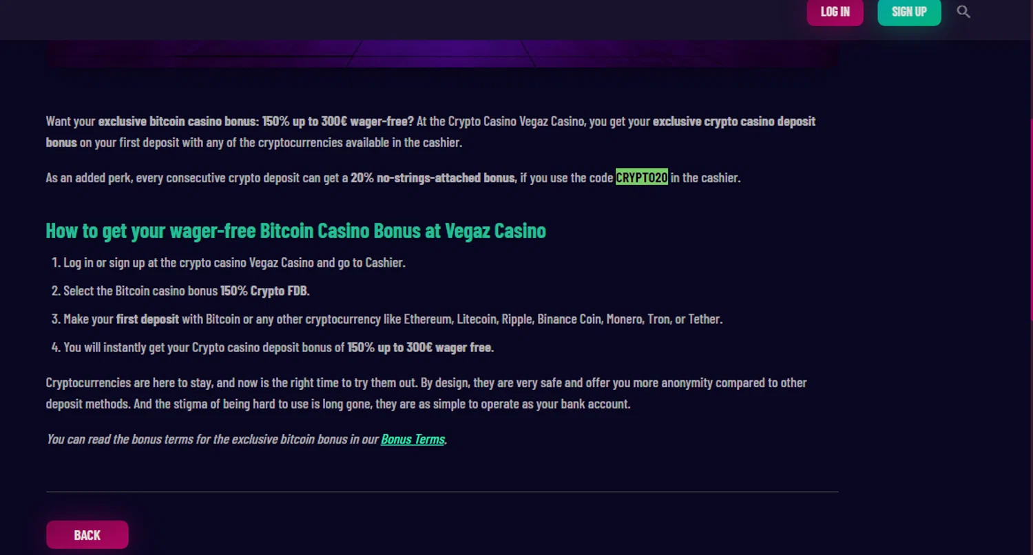 Vegaz Casino checkout page showing Vegaz Casino promo code box | Screenshot taken by SimplyCodes community member on May 1, 2024