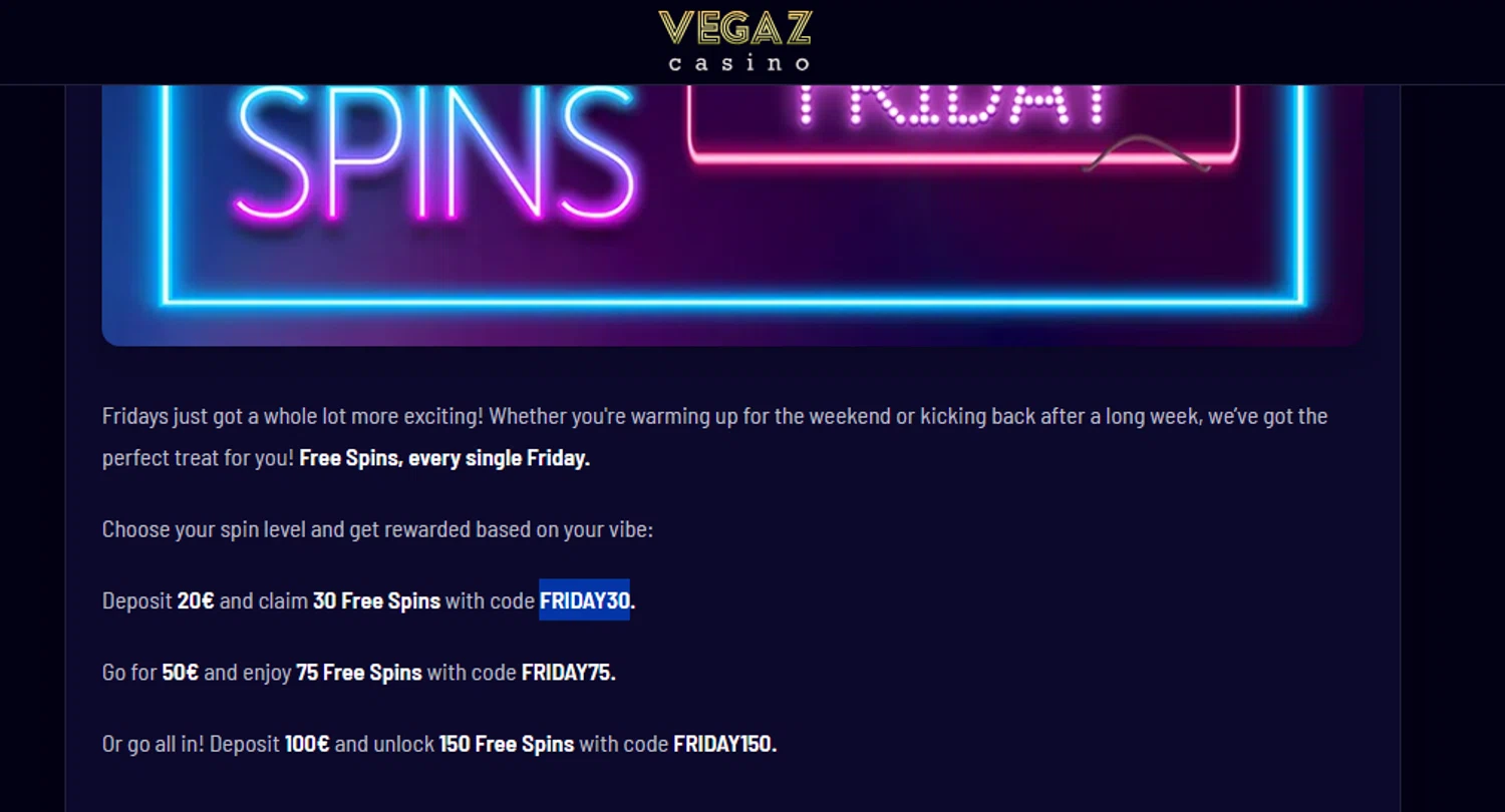 Vegaz Casino promo code screenshot showing code FRIDAY30 applied at Vegaz Casino checkout page. Uploaded by SimplyCodes community member Biden0442069257555 on Sep 23, 2025