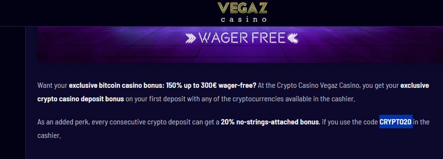 Vegaz Casino promo code screenshot showing code CRYPTO20 applied at Vegaz Casino checkout page. Uploaded by SimplyCodes community member Biden0442069257555 on Sep 23, 2025