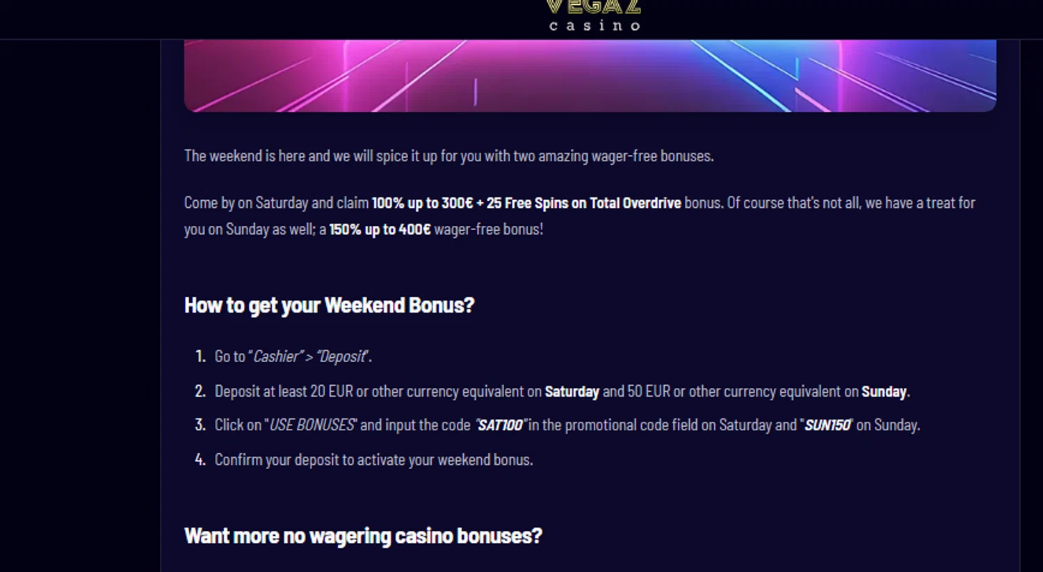 Vegaz Casino promo code screenshot showing code SUN150 applied at Vegaz Casino checkout page. Uploaded by SimplyCodes community member carlosrivero on Sep 22, 2025