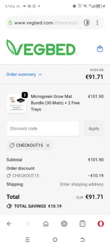 CHECKOUT15 coupon verification screenshot