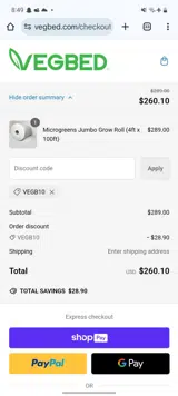 VEGB10 coupon verification screenshot