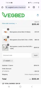 VEGB70 coupon verification screenshot